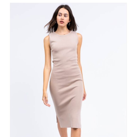 New Nude Taupe Sleeveless Midi Sweater Dress - Picture 2 of 12